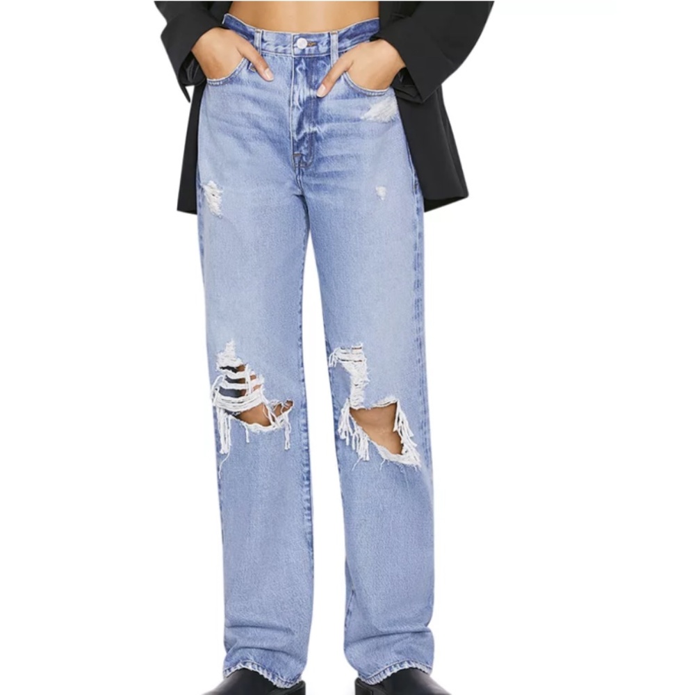 FRAME |  LE JANE DISTRESSED HIGH RISE STRAIGHT LEG JEANS - SIZE 31